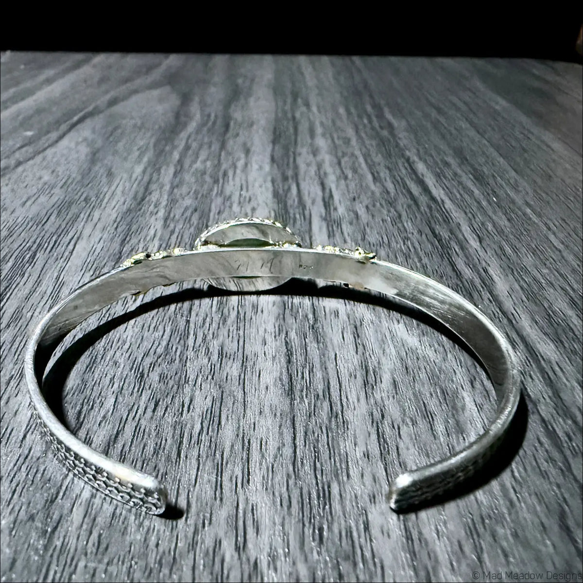 Sterling Silver Cuff Bracelet with Brass Frogs and Moss Agate Stone - Bracelet
