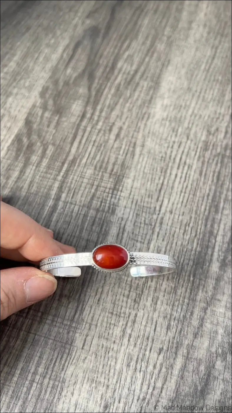 Carnelian Sterling Silver Cuff Bracelet - Jewelry