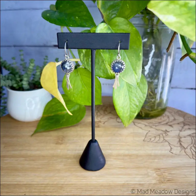 Labradorite Sterling Silver Earrings with Hammered Accent Dangles - Jewelry