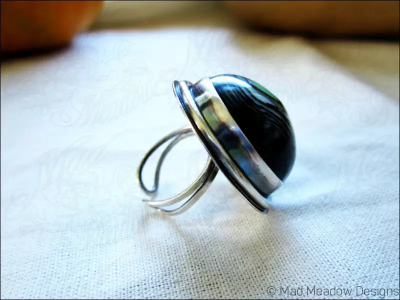 Sterling Silver Eco Friendly Vintage Lucite Statement Ring Slime Green Artisan Hand Fabricated Bezel Set Adjustable