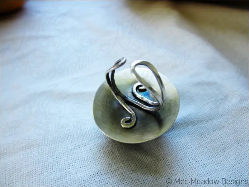 Sterling Silver Eco Friendly Vintage Lucite Statement Ring Slime Green Artisan Hand Fabricated Bezel Set Adjustable