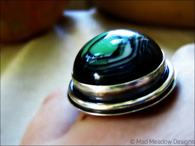 Sterling Silver Eco Friendly Vintage Lucite Statement Ring Slime Green Artisan Hand Fabricated Bezel Set Adjustable