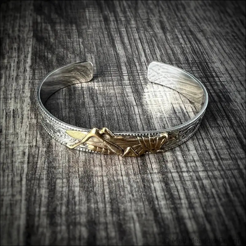 Grasshopper Brass and Sterling Silver Cuff Bracelet - Jewelry