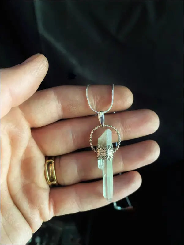Sterling Silver Quartz Crystal Point Goddess Pendant Necklace - Jewelry