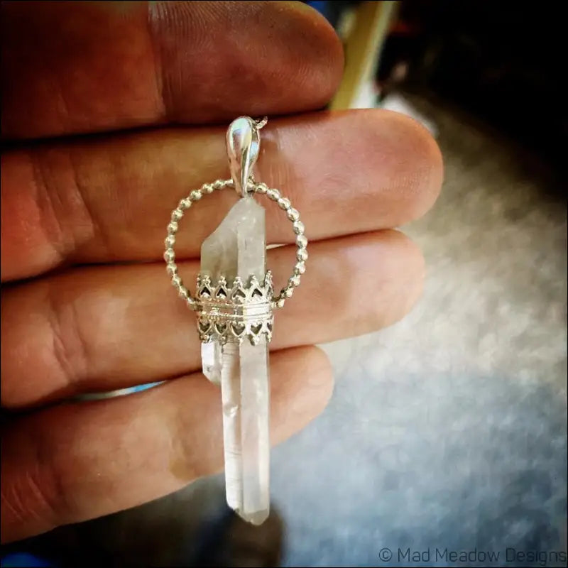 Sterling Silver Quartz Crystal Point Goddess Pendant Necklace - Jewelry
