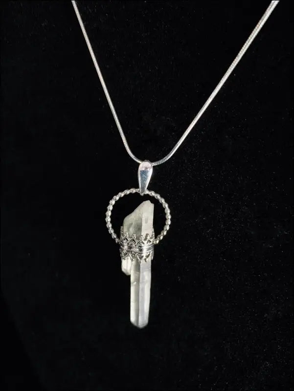 Sterling Silver Quartz Crystal Point Goddess Pendant Necklace - Jewelry
