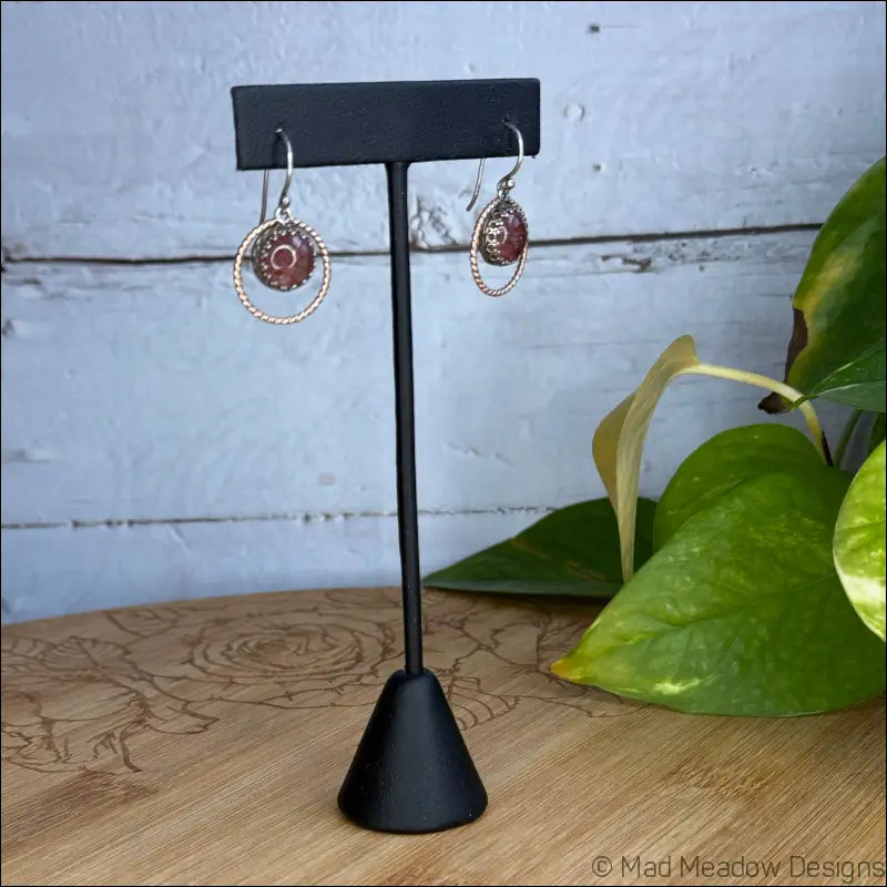 Strawberry Quartz Sterling Silver and 14k Rose GF Halo Dangle Earrings - Jewelry
