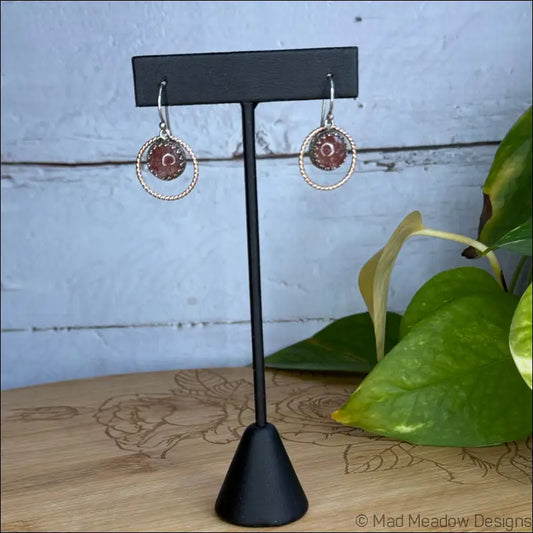 Strawberry Quartz Sterling Silver and 14k Rose GF Halo Dangle Earrings - Jewelry