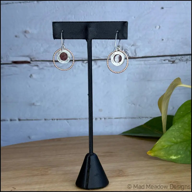Strawberry Quartz Sterling Silver and 14k Rose GF Halo Dangle Earrings - Jewelry