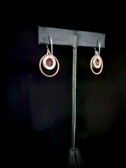 Strawberry Quartz Sterling Silver and 14k Rose GF Halo Dangle Earrings - Jewelry