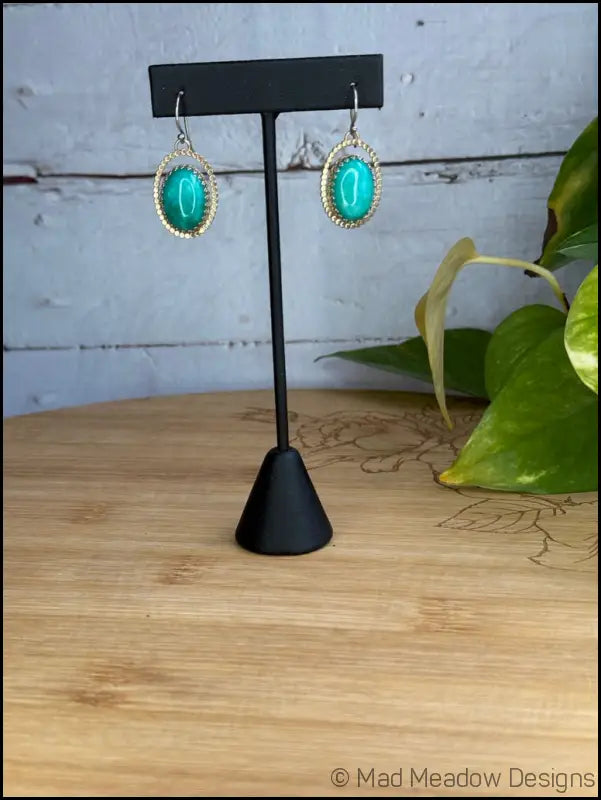 Amazonite Sterling Silver 14KY GF Halo Dangle Earrings - Jewelry