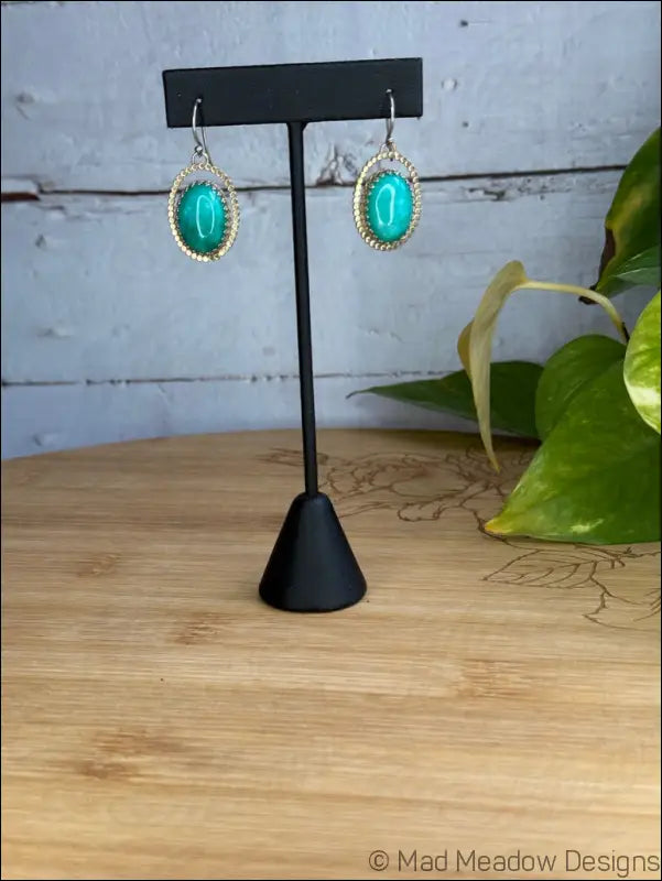 Amazonite Sterling Silver 14KY GF Halo Dangle Earrings - Jewelry