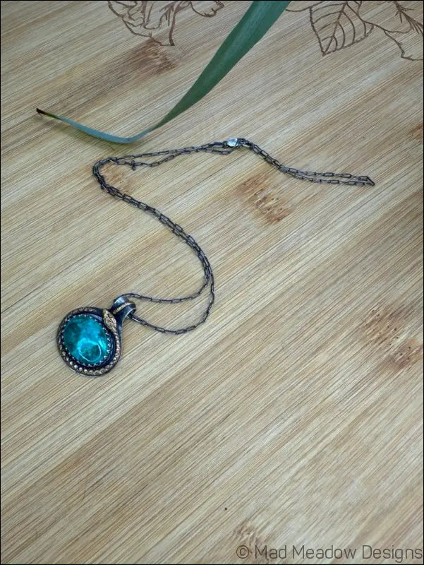 Chrysoprase Sterling Silver and Brass Snake Pendant necklace - Jewelry
