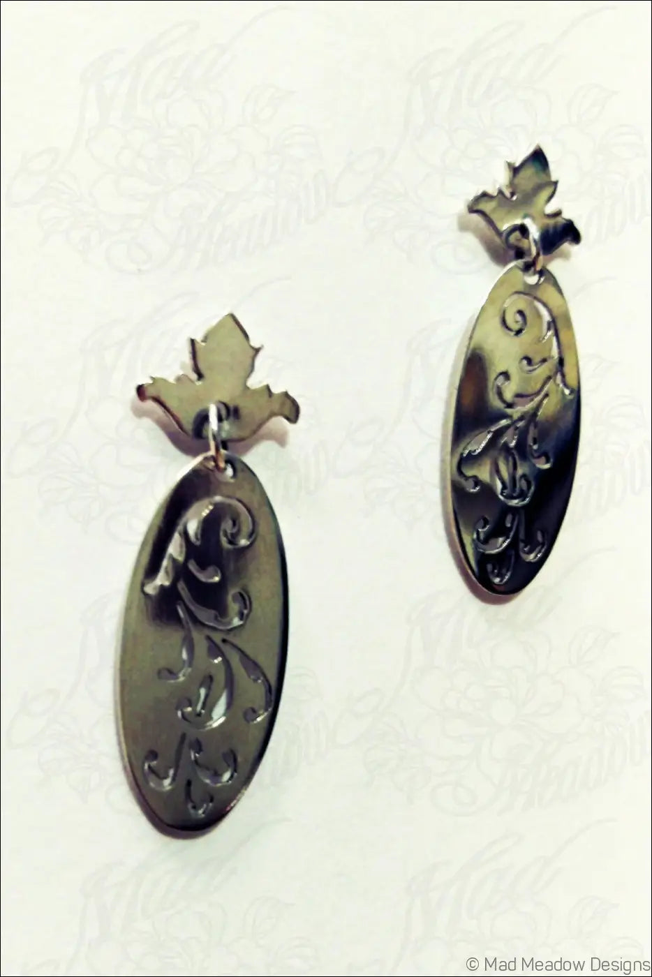Flourish Sterling Silver Dangle Post Earrings Victorian Style Hand Cut Artisan Made Art Nouveau