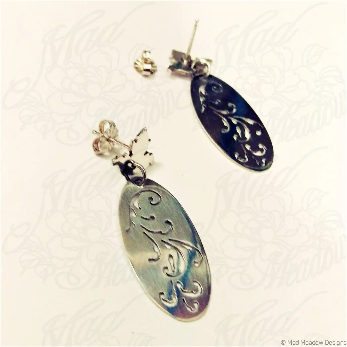 Flourish Sterling Silver Dangle Post Earrings Victorian Style Hand Cut Artisan Made Art Nouveau