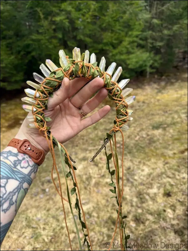 Vine Wrapped Fairy Goddess Quartz Crystal Headband Crown - Jewelry