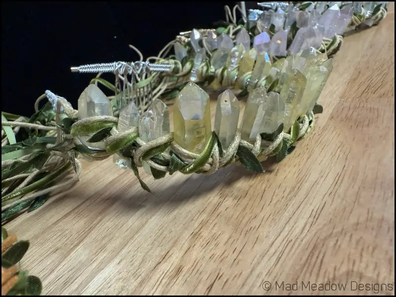 Vine Wrapped Fairy Goddess Quartz Crystal Tiara Crown with Combs - Jewelry
