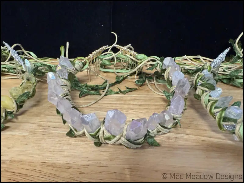 Vine Wrapped Fairy Goddess Quartz Crystal Tiara Crown with Combs - Jewelry