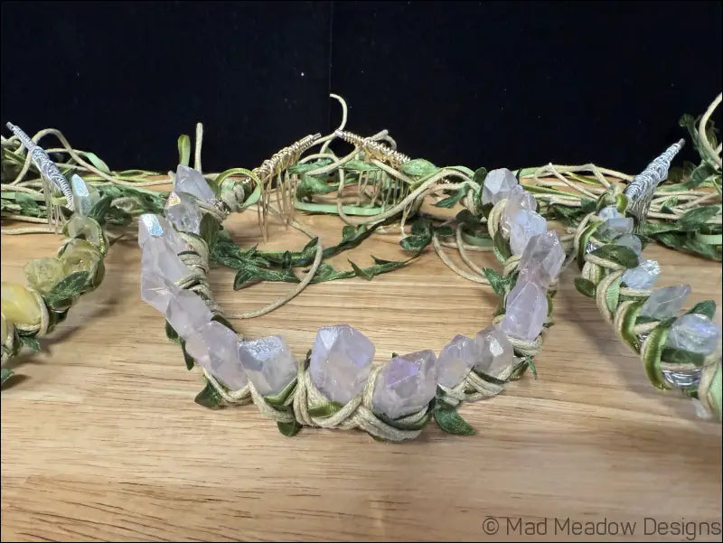 Vine Wrapped Fairy Goddess Quartz Crystal Tiara Crown with Combs - Jewelry