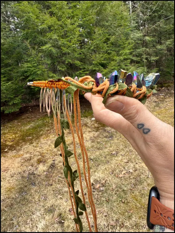 Vine Wrapped Fairy Goddess Quartz Crystal Tiara Crown with Combs - Jewelry