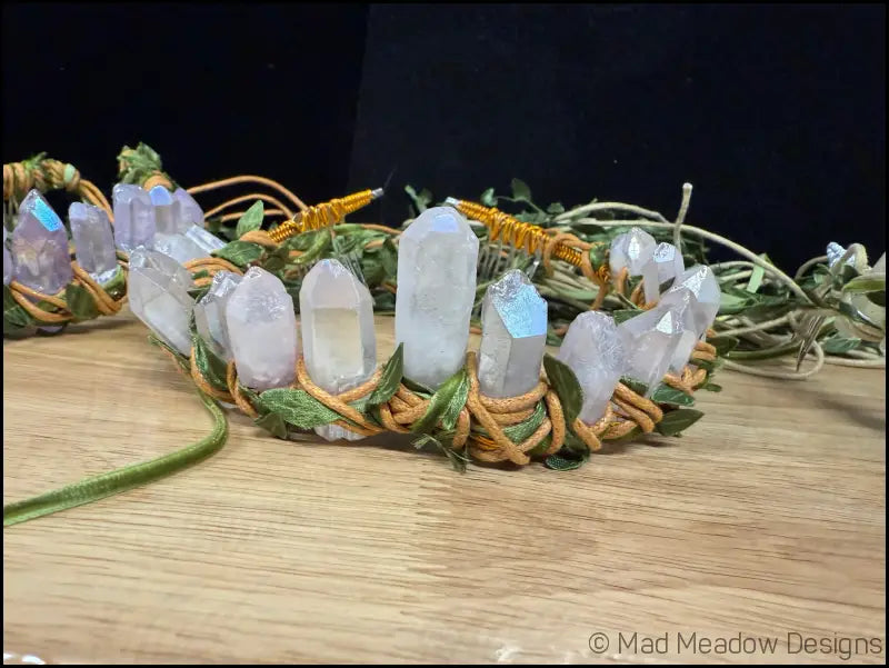 Vine Wrapped Fairy Goddess Quartz Crystal Tiara Crown with Combs - Jewelry
