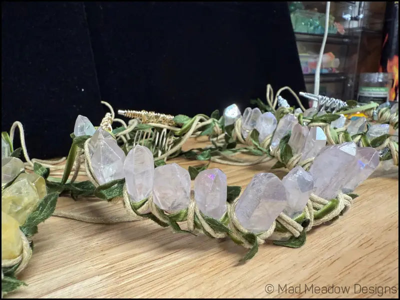 Vine Wrapped Fairy Goddess Quartz Crystal Tiara Crown with Combs - Jewelry