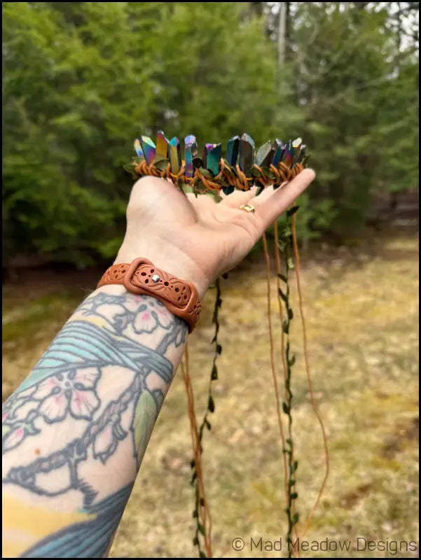 Vine Wrapped Fairy Goddess Quartz Crystal Tiara Crown with Combs - Jewelry