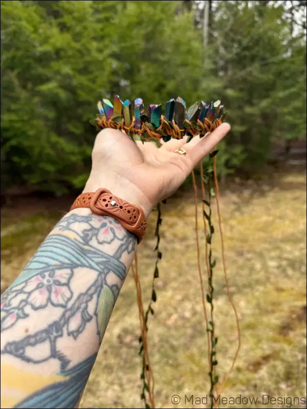 Vine Wrapped Fairy Goddess Quartz Crystal Tiara Crown with Combs - Jewelry