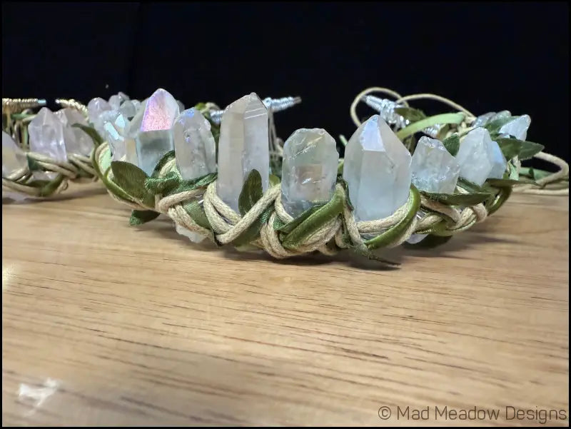 Vine Wrapped Fairy Goddess Quartz Crystal Tiara Crown with Combs - Jewelry