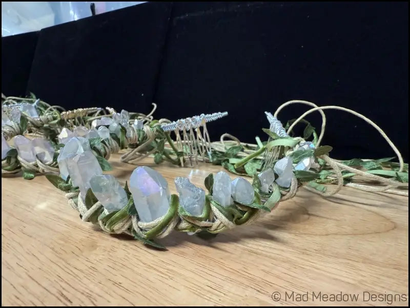 Vine Wrapped Fairy Goddess Quartz Crystal Tiara Crown with Combs - Jewelry
