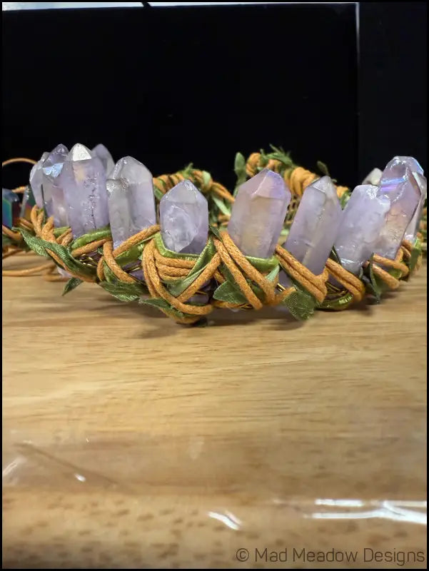 Vine Wrapped Fairy Goddess Quartz Crystal Tiara Crown with Combs - Jewelry