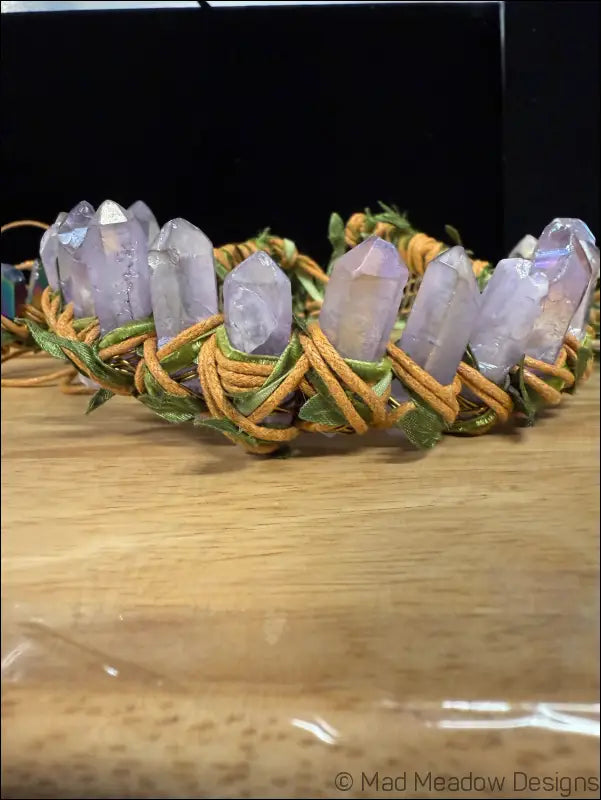 Vine Wrapped Fairy Goddess Quartz Crystal Tiara Crown with Combs - Jewelry