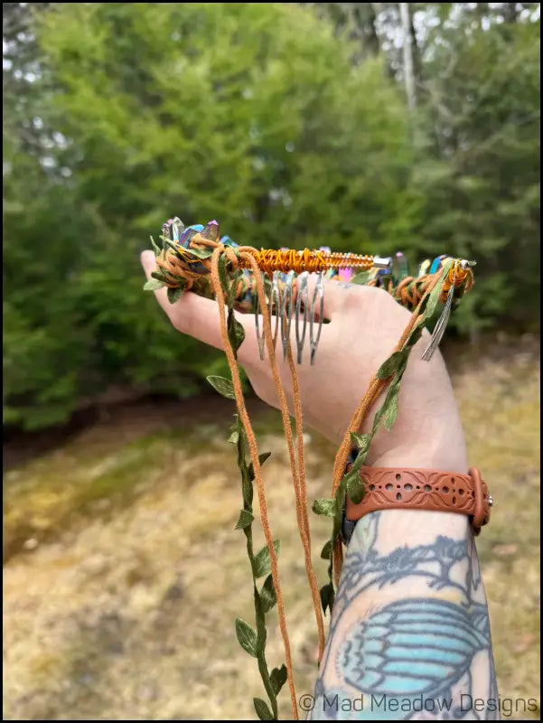 Vine Wrapped Fairy Goddess Quartz Crystal Tiara Crown with Combs - Jewelry