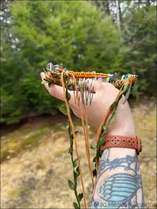 Vine Wrapped Fairy Goddess Quartz Crystal Tiara Crown with Combs - Jewelry
