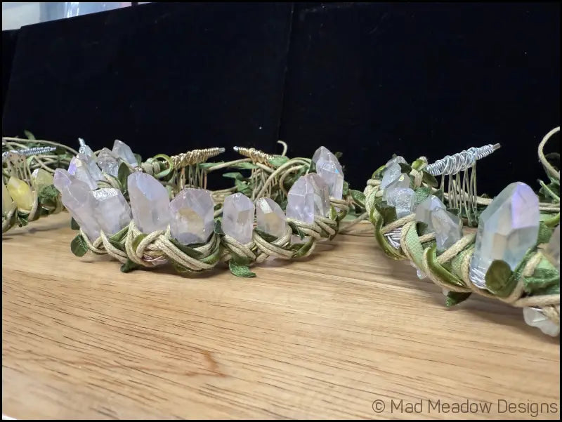 Vine Wrapped Fairy Goddess Quartz Crystal Tiara Crown with Combs - Jewelry
