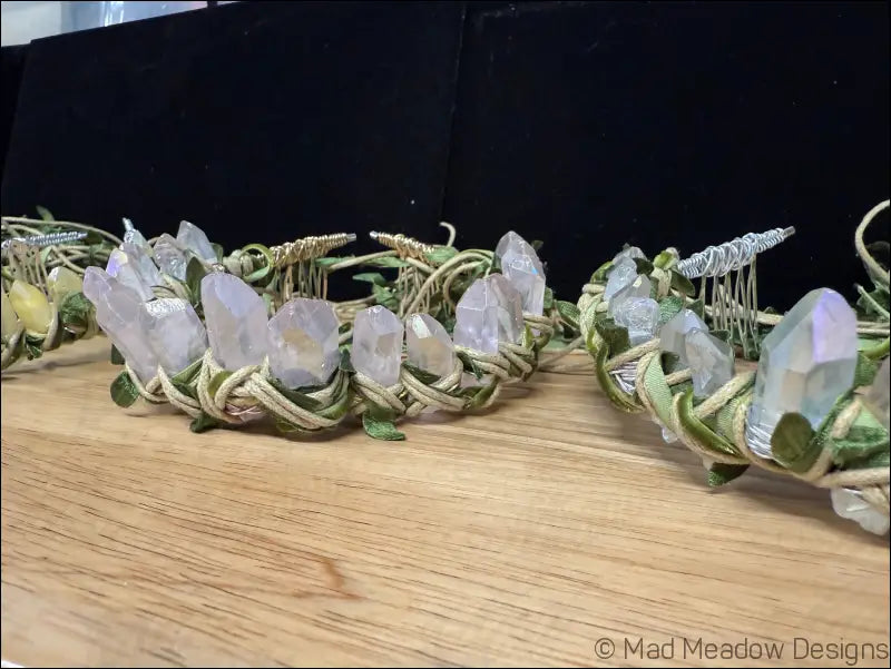 Vine Wrapped Fairy Goddess Quartz Crystal Tiara Crown with Combs - Jewelry