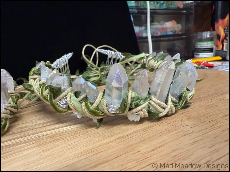 Vine Wrapped Fairy Goddess Quartz Crystal Tiara Crown with Combs - Jewelry