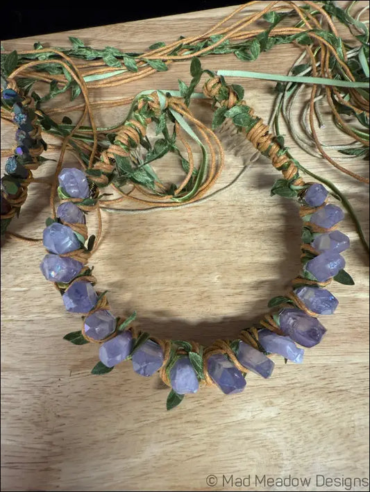 Vine Wrapped Fairy Goddess Quartz Crystal Tiara Crown with Combs - Jewelry