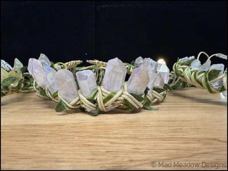 Vine Wrapped Fairy Goddess Quartz Crystal Tiara Crown with Combs - Jewelry