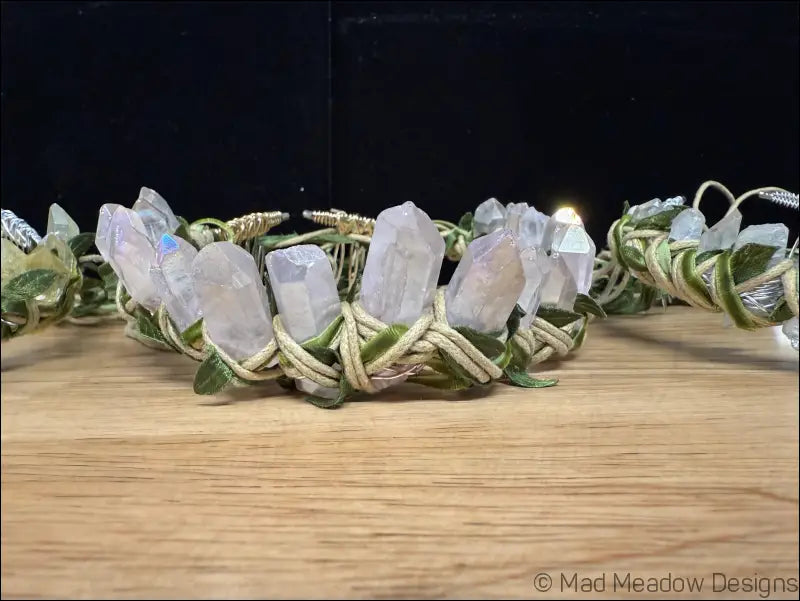Vine Wrapped Fairy Goddess Quartz Crystal Tiara Crown with Combs - Jewelry