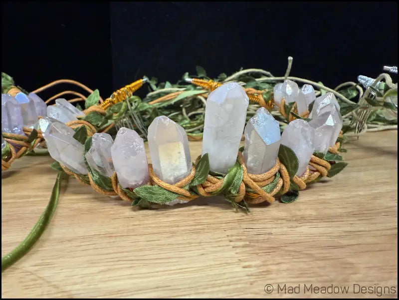 Vine Wrapped Fairy Goddess Quartz Crystal Tiara Crown with Combs - Jewelry