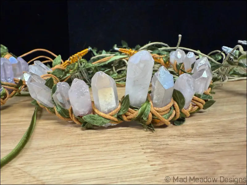 Vine Wrapped Fairy Goddess Quartz Crystal Tiara Crown with Combs - Jewelry