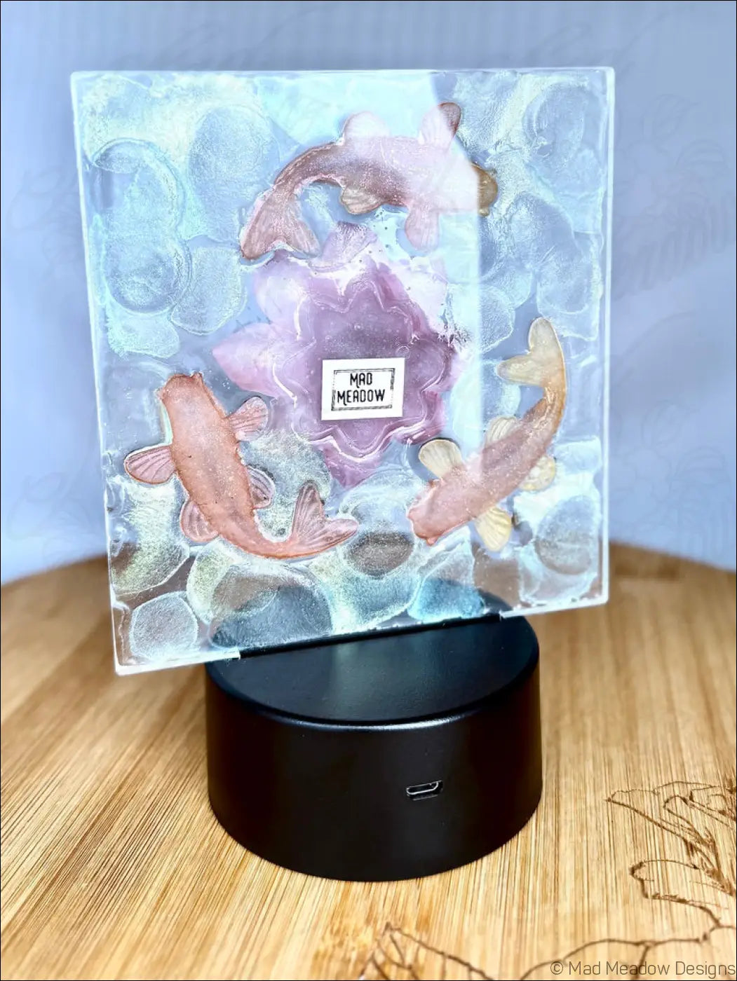 Whimsical Glowing Orange Koi Fish Pond with Pink Lotus Flower RGB Color Change Night Light (Copy) - Light
