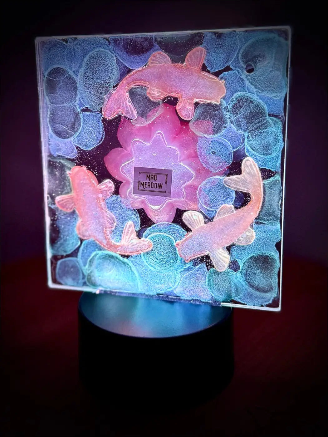 Whimsical Glowing Orange Koi Fish Pond with Pink Lotus Flower RGB Color Change Night Light (Copy) - Light