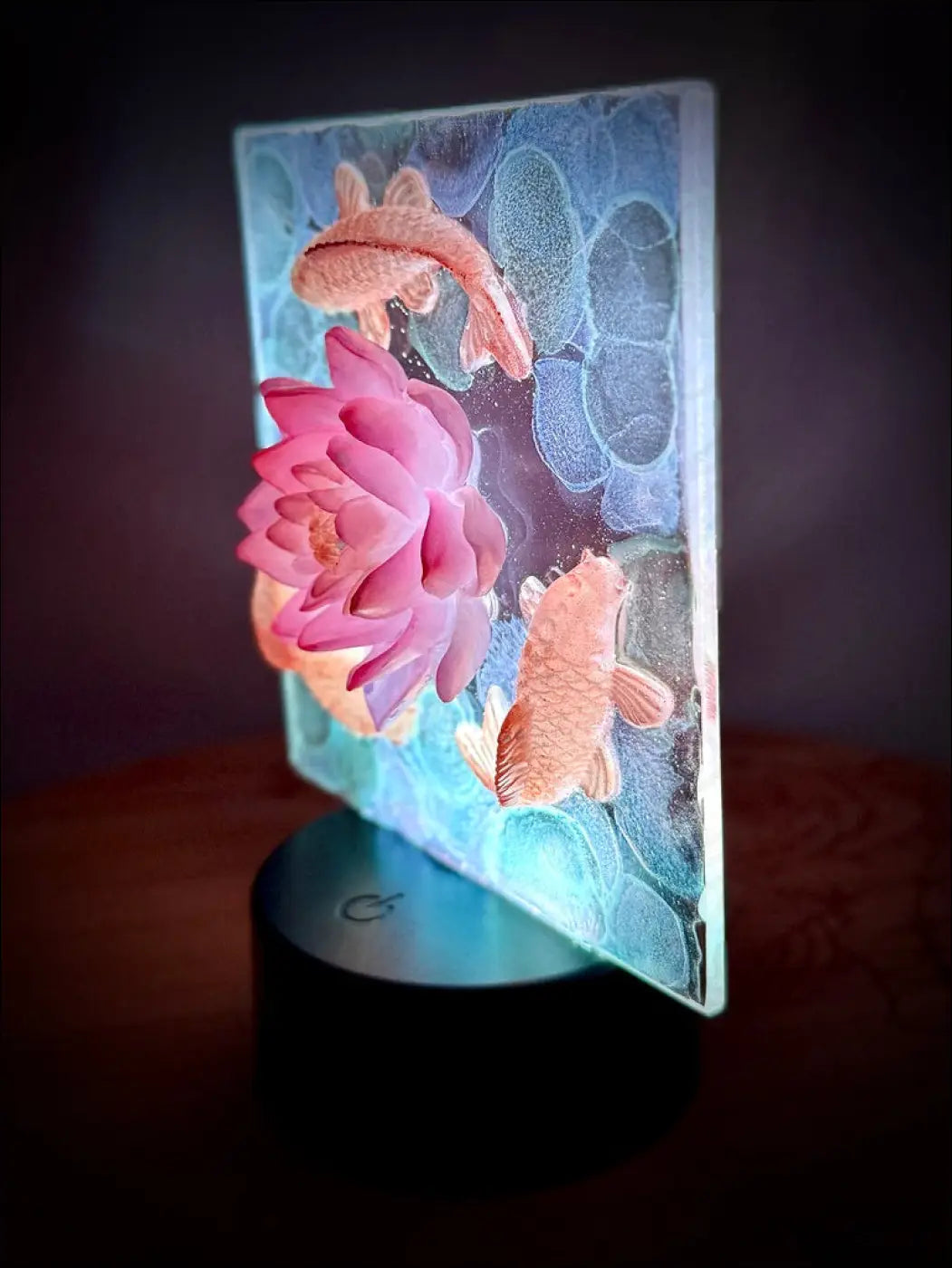Whimsical Glowing Orange Koi Fish Pond with Pink Lotus Flower RGB Color Change Night Light (Copy) - Light