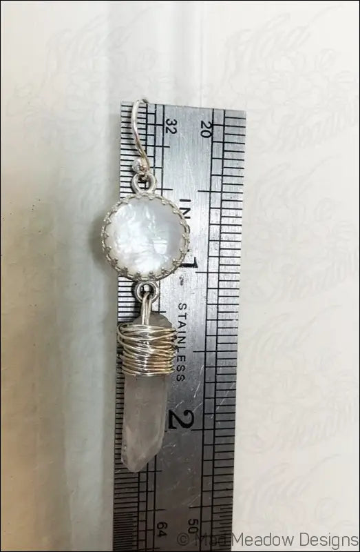 White Goddess Mother of Pearl and Quartz Point Sterling Silver Dangle Earrings - Jewelry
