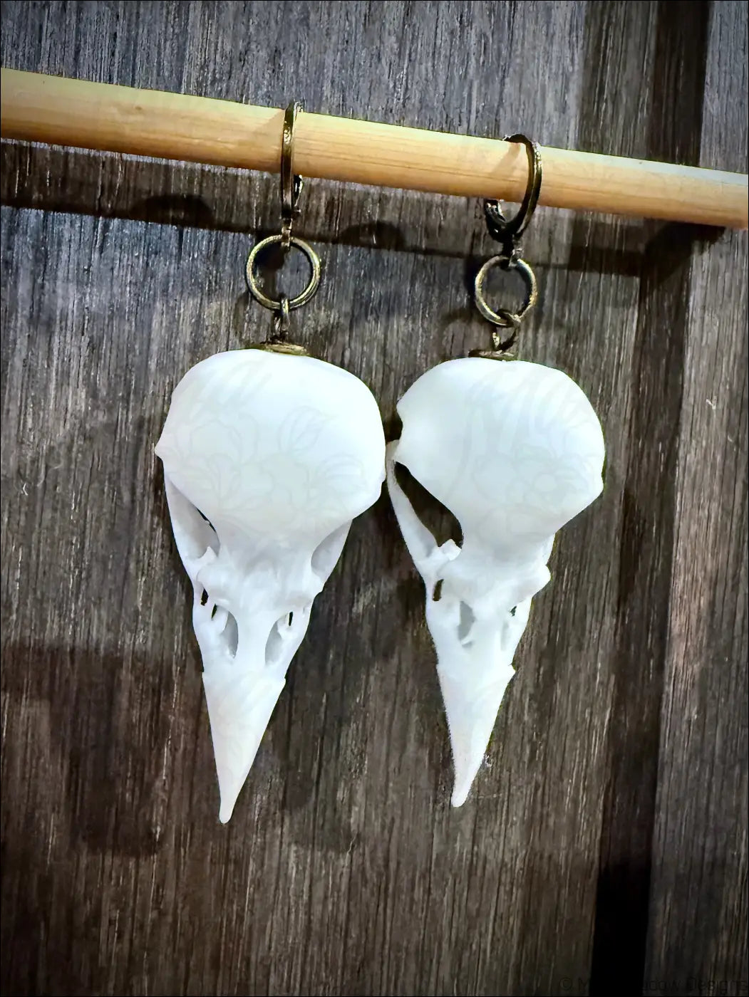 White Raven Skull Earrings 2’’ 3D Printed Skulls - Earrings 3DP