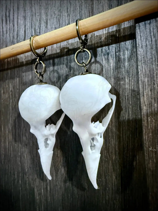 White Raven Skull Earrings 2’’ 3D Printed Skulls - Earrings 3DP