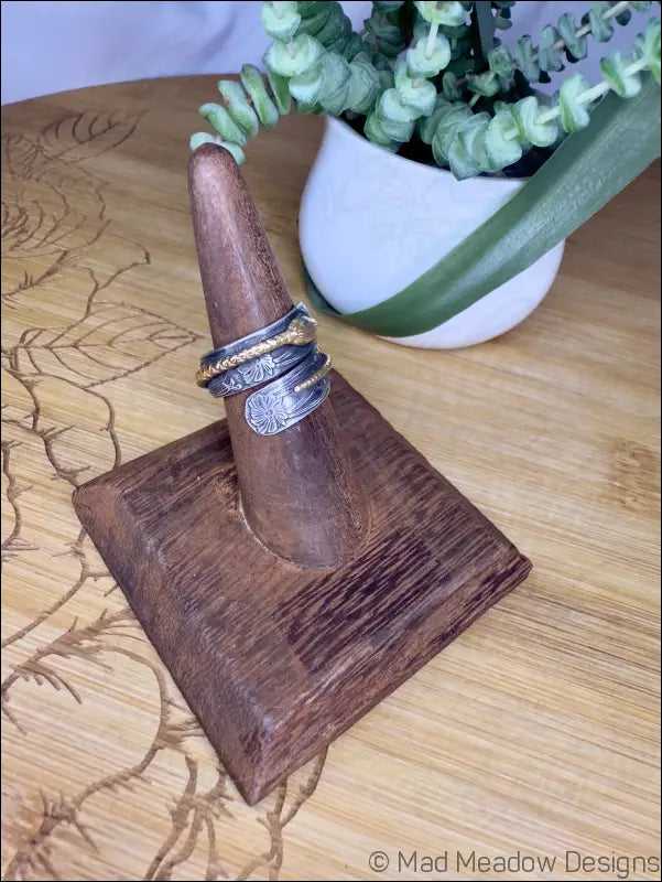 Wide Sterling Silver Adjustable Wrap Ring with Brass Animal and Insect Accents - Jewelry