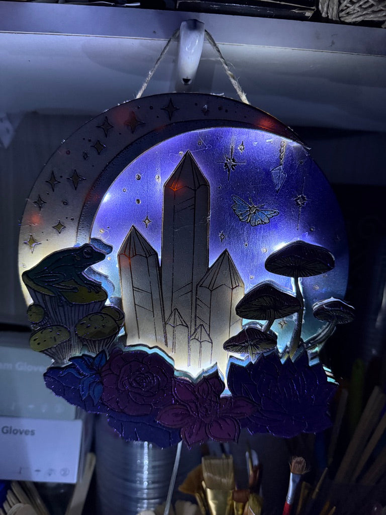 Magical Night Forest Ablaze Hand-Painted Hanging USB Light